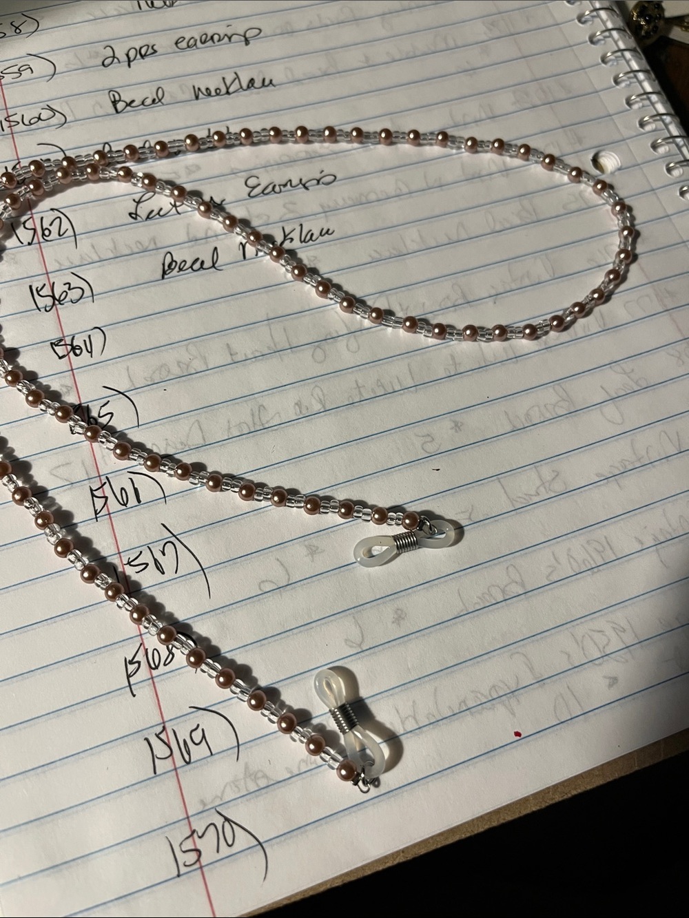 Beaded Eyeglass Chain with Pearl-Like Beads - Pink/White 1564